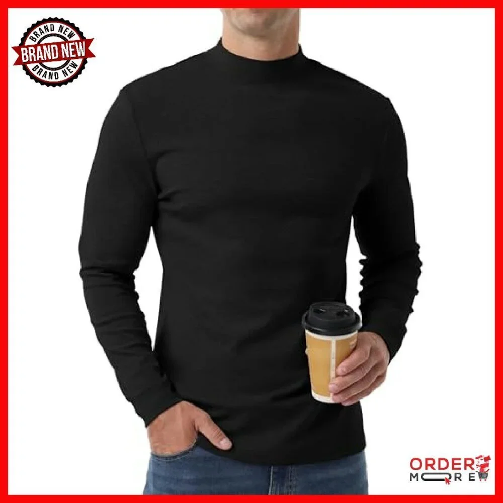 Men's Cotton Mock Turtleneck Thermal Shirt Long Sleeve Lightweight Pullover